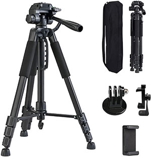 Tripod for smartphones, smartphone holder, 3-way head with storage bag